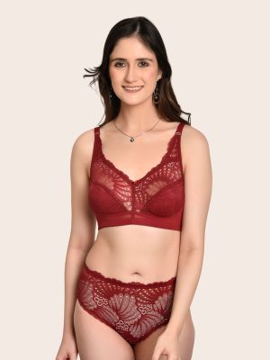 Softdots Women’s Lace Non-Padded Full Coverage Lingerie Set