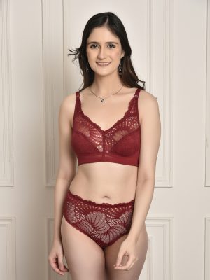 Softdots Women’s Lace Non-Padded Full Coverage Lingerie Set