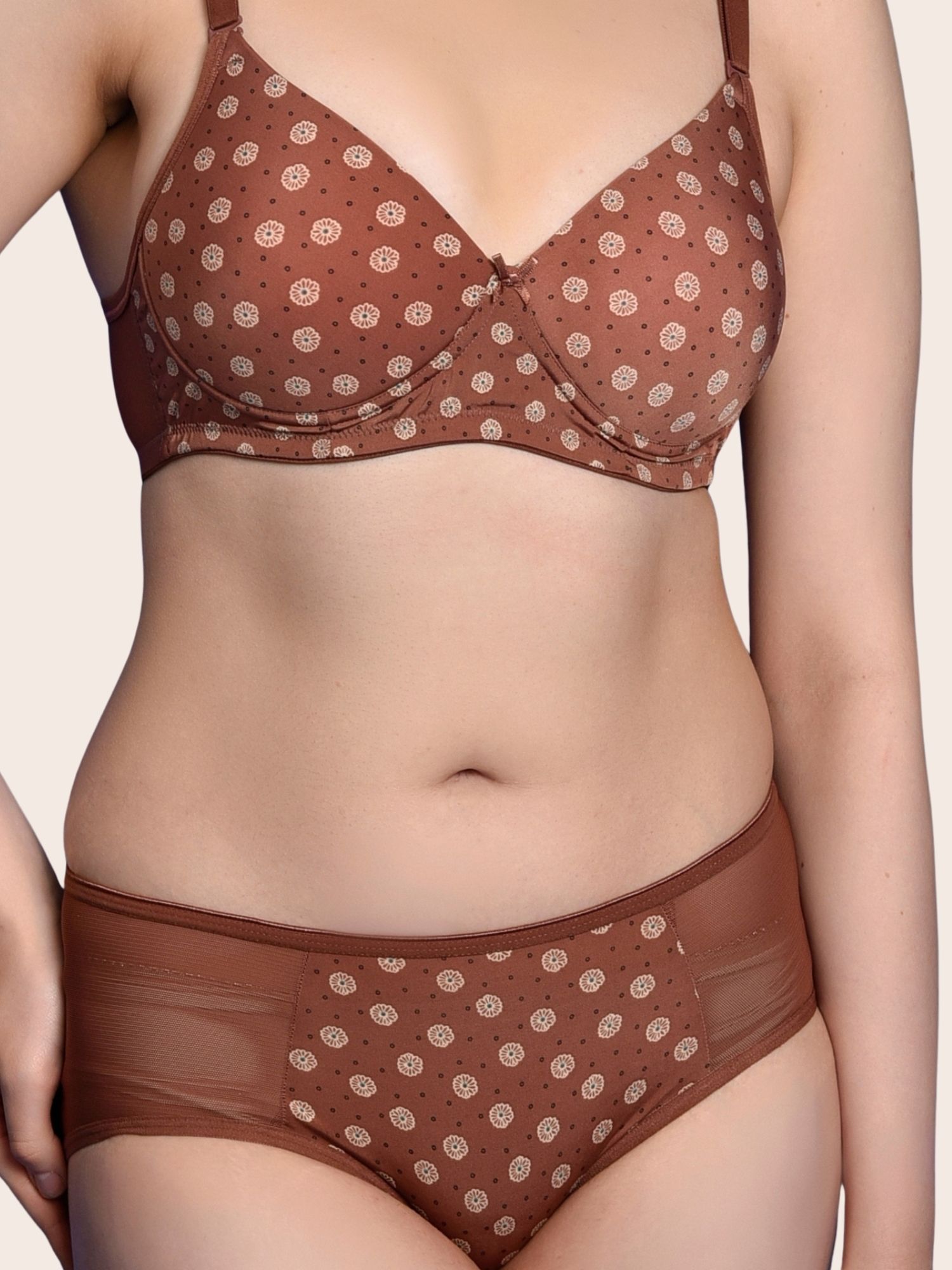 Softdots Women’s Brown Printed Lightly Padded Non-Wired Bra & Panty Lingerie Set - Image 5