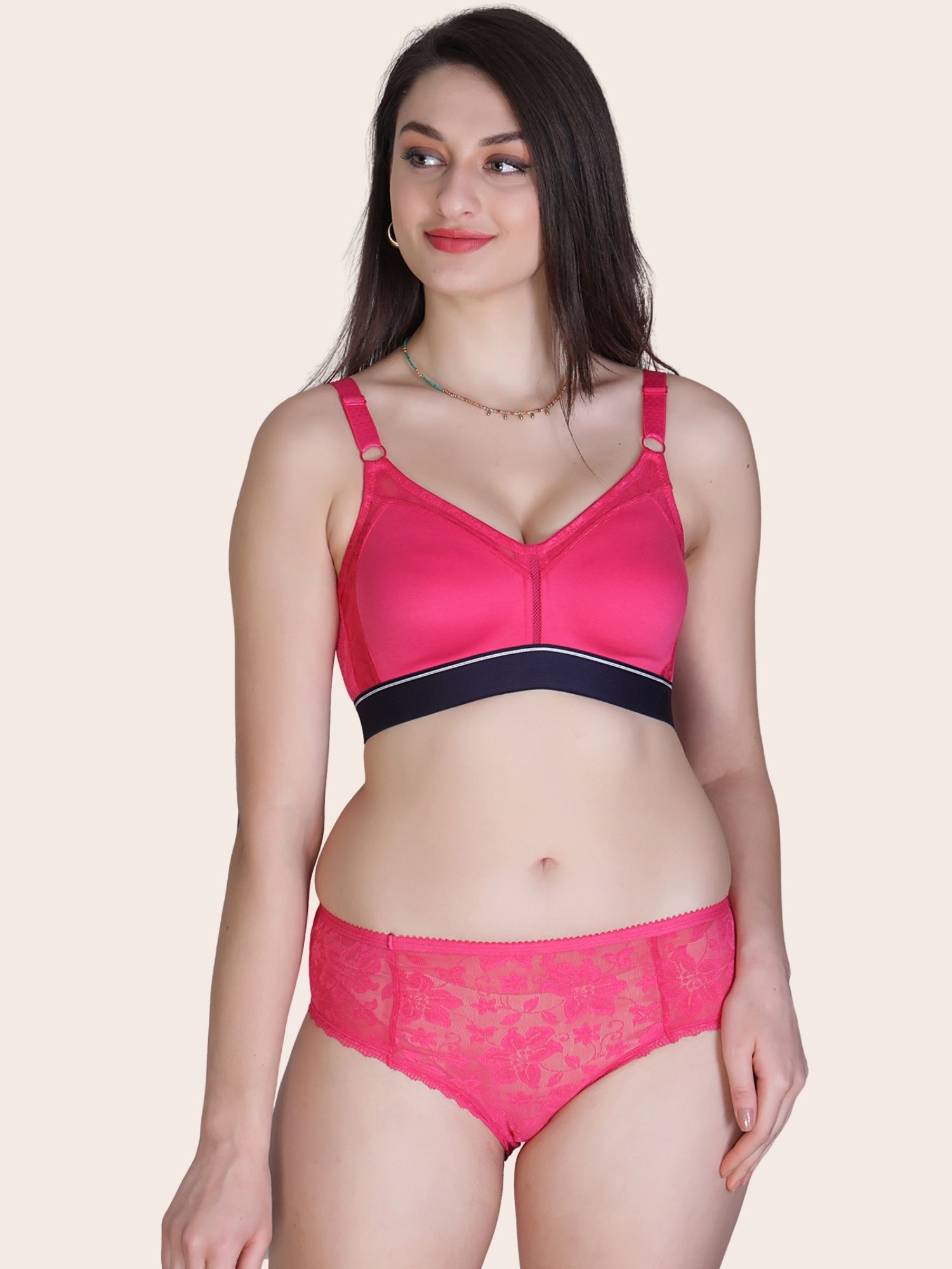 Softdots Women’s Fuchsia Non-Padded Non-Wired Bra & Panty Lingerie Set - Image 6